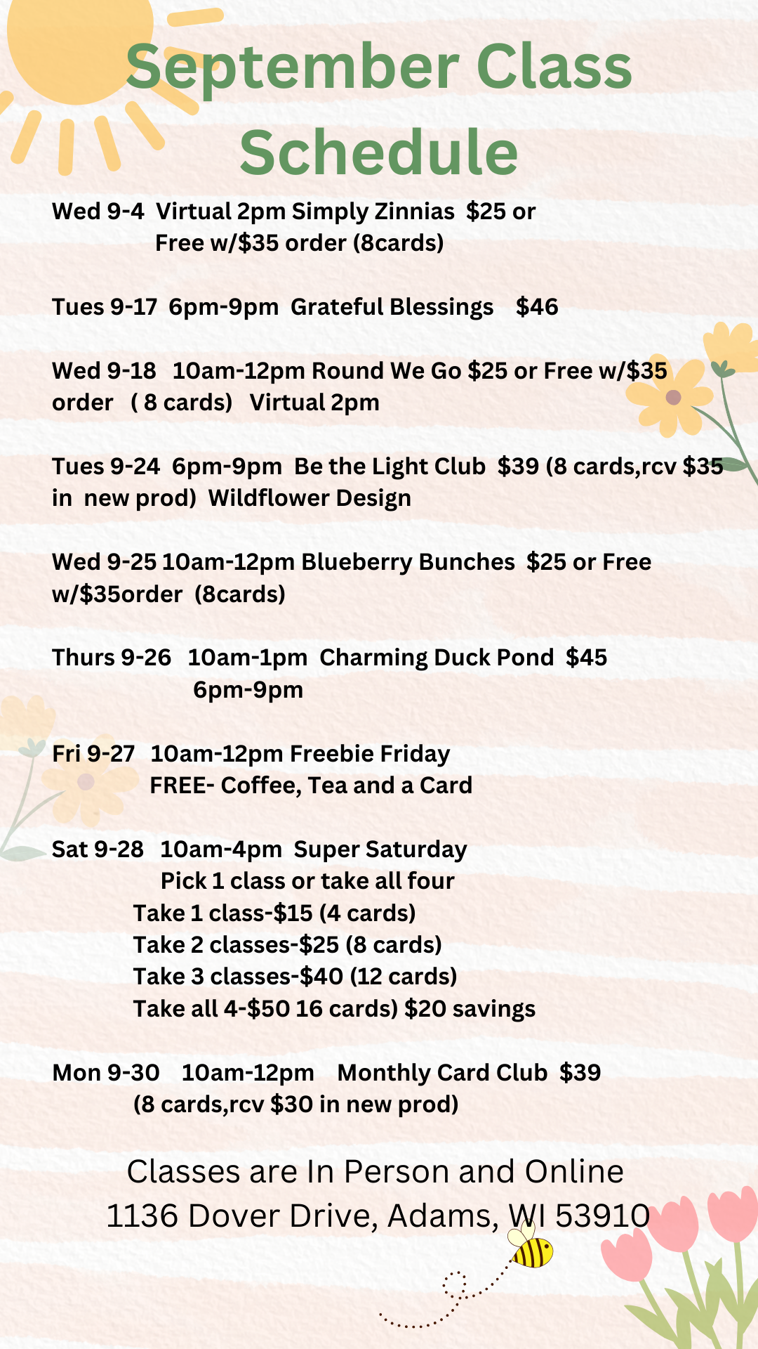 September Course Dates Here is the Updated Class Schedule for September! – Loved By Him Designs